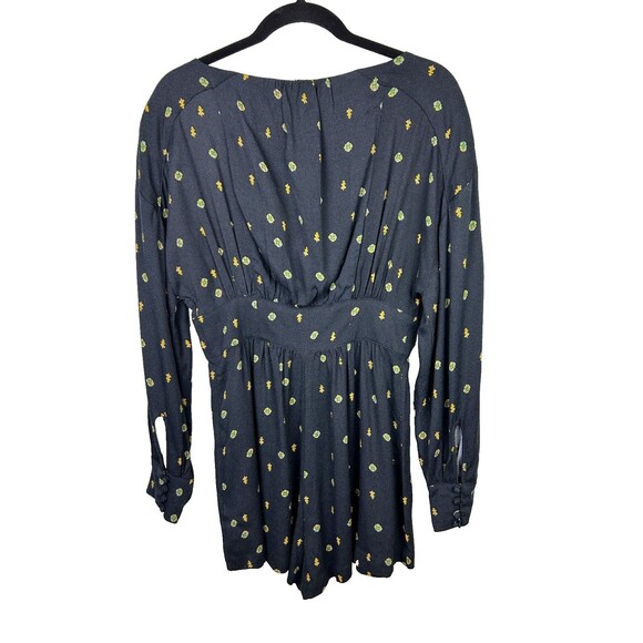 Free People Love Grows Black Geometric Print Long Slv Keyhole Romper Playsuit S - Picture 5 of 16